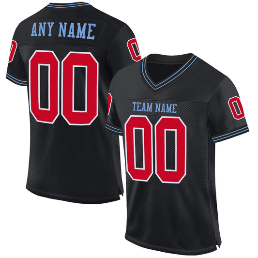 Custom Black Red-Light Blue Mesh Authentic Throwback Football Jersey - Sky-Custom