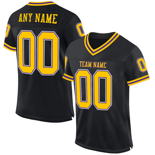 Custom Black Gold-Purple Mesh Authentic Throwback Football Jersey - Sky-Custom