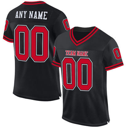 Custom Black Red-White Mesh Authentic Throwback Football Jersey - Sky-Custom