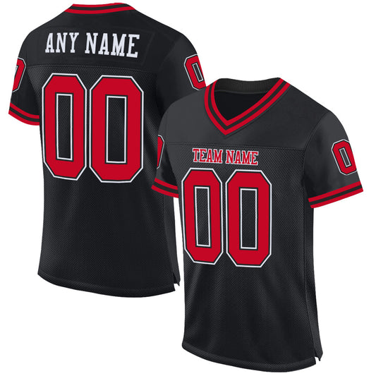 Custom Black Red-White Mesh Authentic Throwback Football Jersey - Sky-Custom