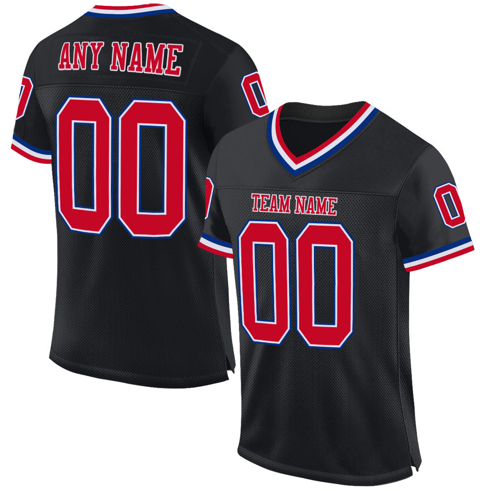 Custom Black Red-Royal Mesh Authentic Throwback Football Jersey - Sky-Custom
