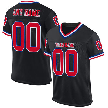 Custom Black Red-Royal Mesh Authentic Throwback Football Jersey - Sky-Custom