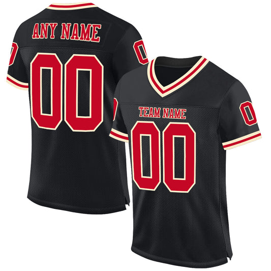 Custom Black Red-Cream Mesh Authentic Throwback Football Jersey - Sky-Custom