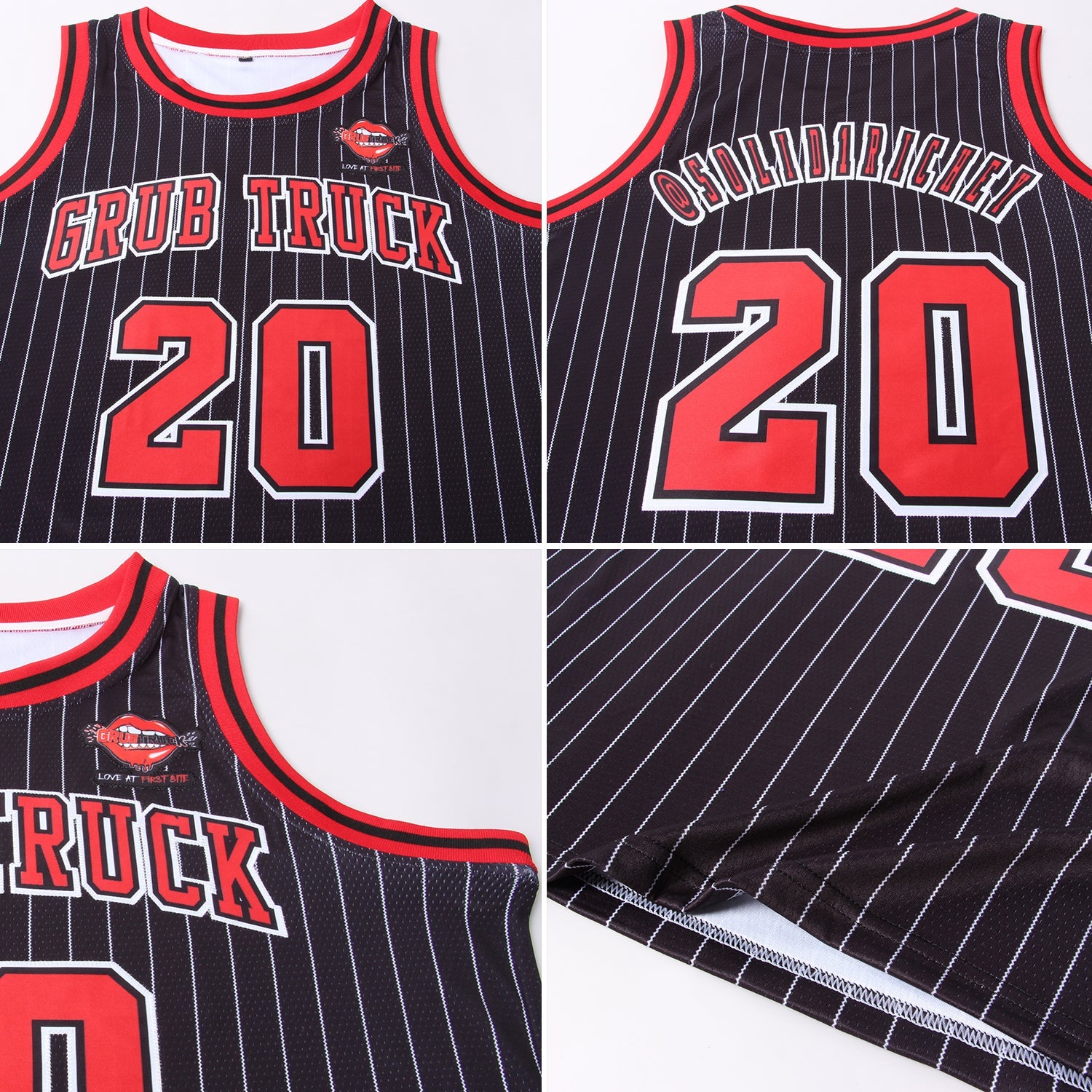 Custom Black White Pinstripe Red-White Authentic Basketball Jersey - Sky-Custom