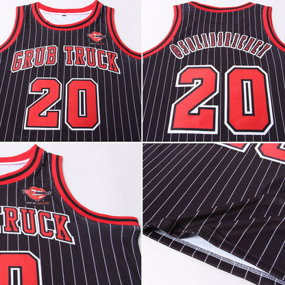 Custom Black White Pinstripe Red-White Authentic Basketball Jersey - Sky-Custom