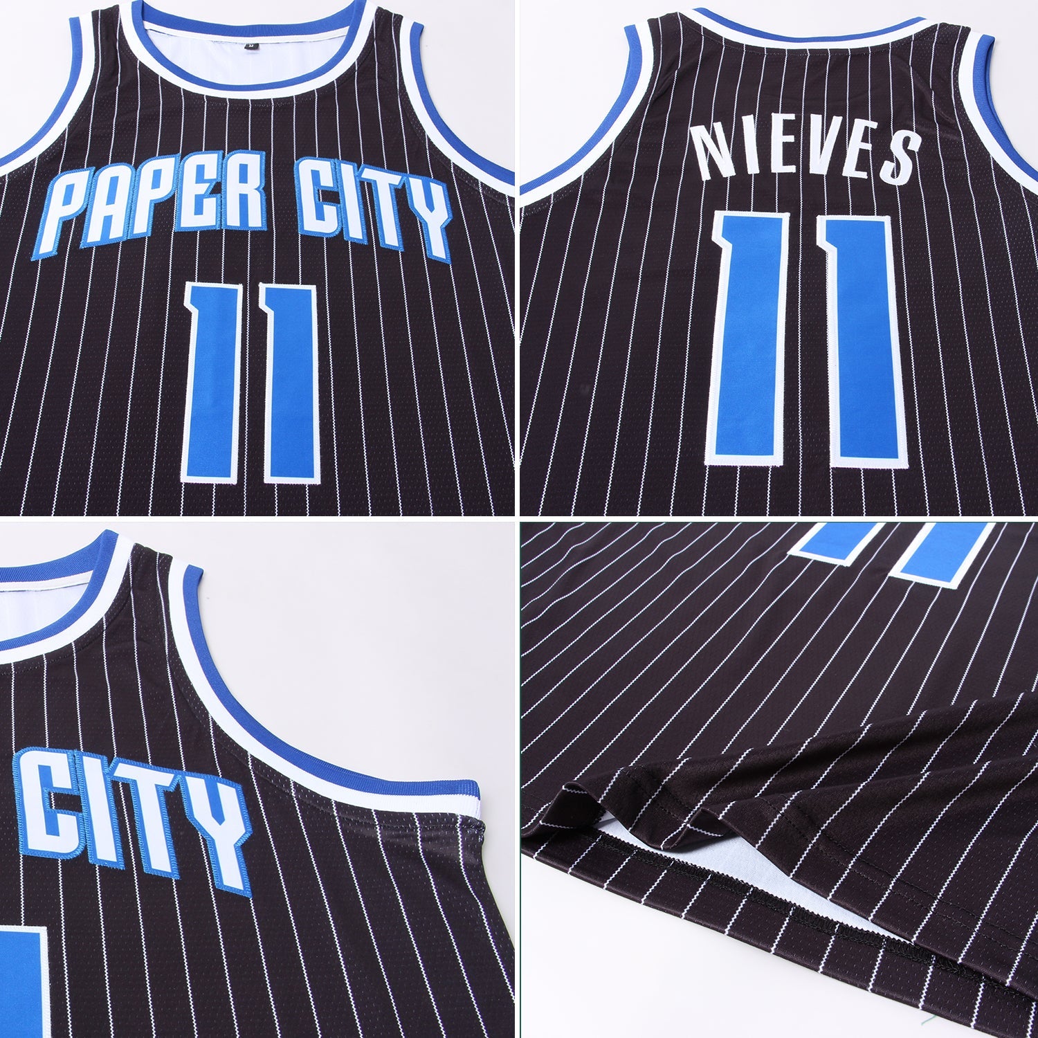 Custom Black White Pinstripe Royal-White Authentic Basketball Jersey - Sky-Custom