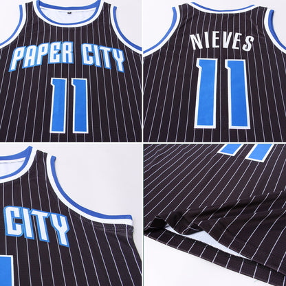 Custom Black White Pinstripe Royal-White Authentic Basketball Jersey - Sky-Custom