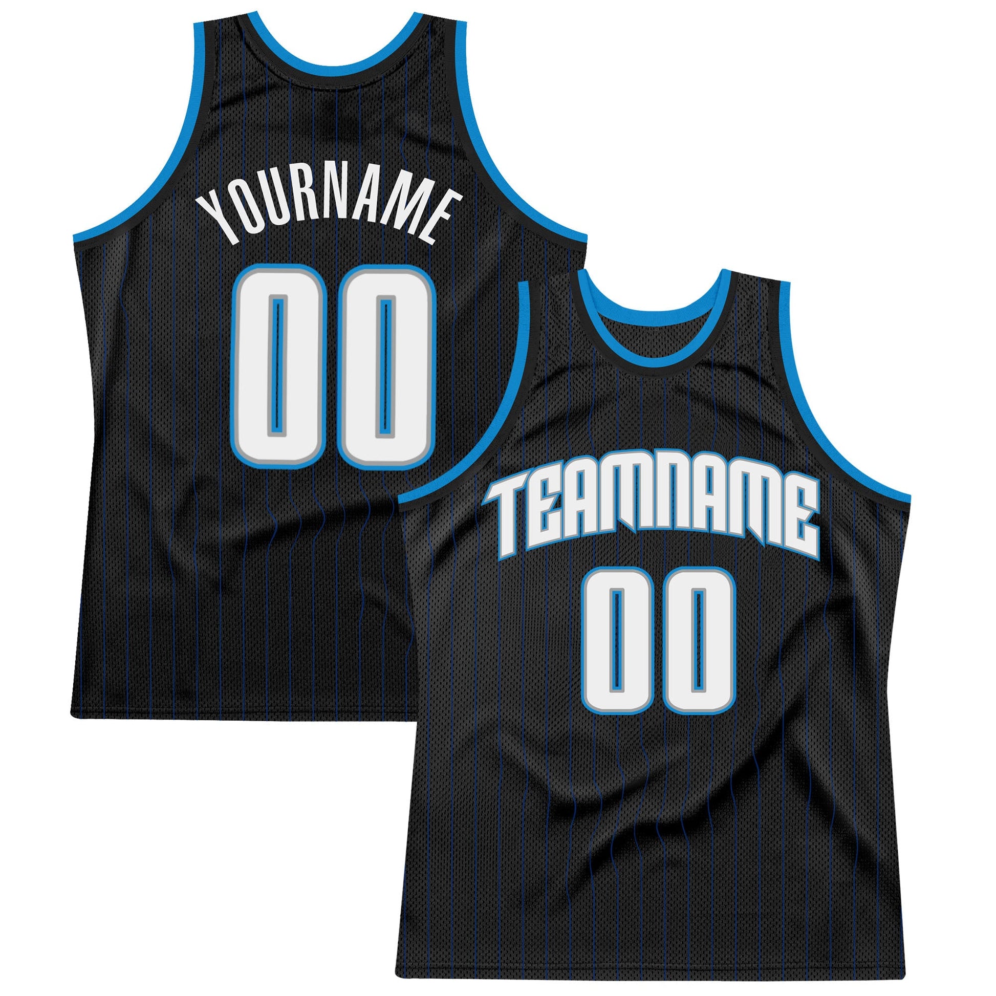 Custom Black Royal Pinstripe White-Blue Authentic Basketball Jersey - Sky-Custom