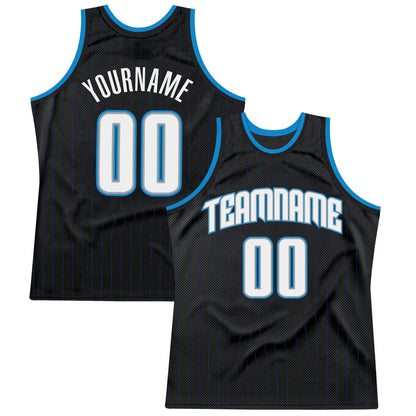 Custom Black Royal Pinstripe White-Blue Authentic Basketball Jersey - Sky-Custom