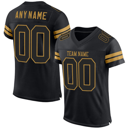 Custom Black Black-Old Gold Mesh Authentic Football Jersey - Sky-Custom