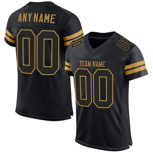 Custom Black Black-Old Gold Mesh Authentic Football Jersey - Sky-Custom