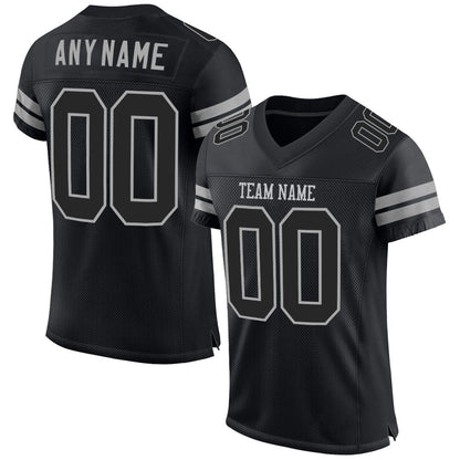 Custom Black Black-Gray Mesh Authentic Football Jersey - Sky-Custom