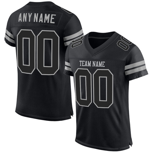 Custom Black Black-Gray Mesh Authentic Football Jersey - Sky-Custom