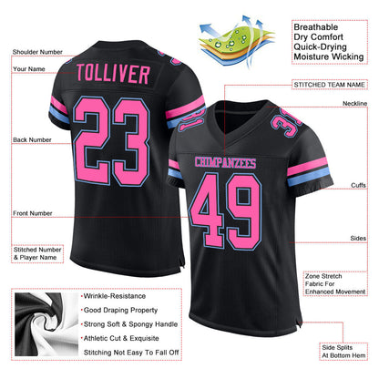Custom Black Pink-Light Blue Mesh Authentic Football Jersey - Sky-Custom