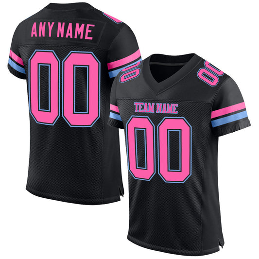 Custom Black Pink-Light Blue Mesh Authentic Football Jersey - Sky-Custom