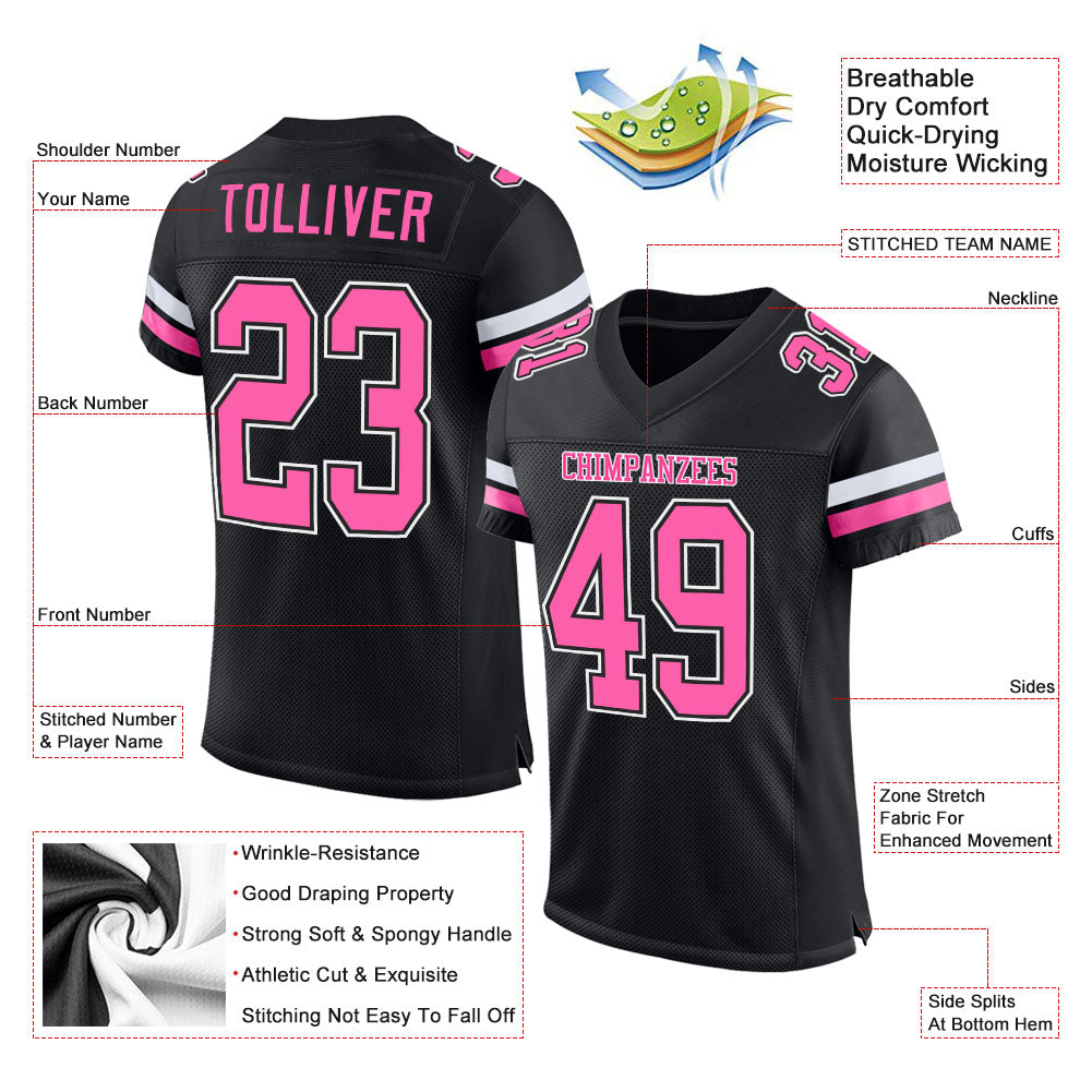 Custom Black Pink-White Mesh Authentic Football Jersey - Sky-Custom