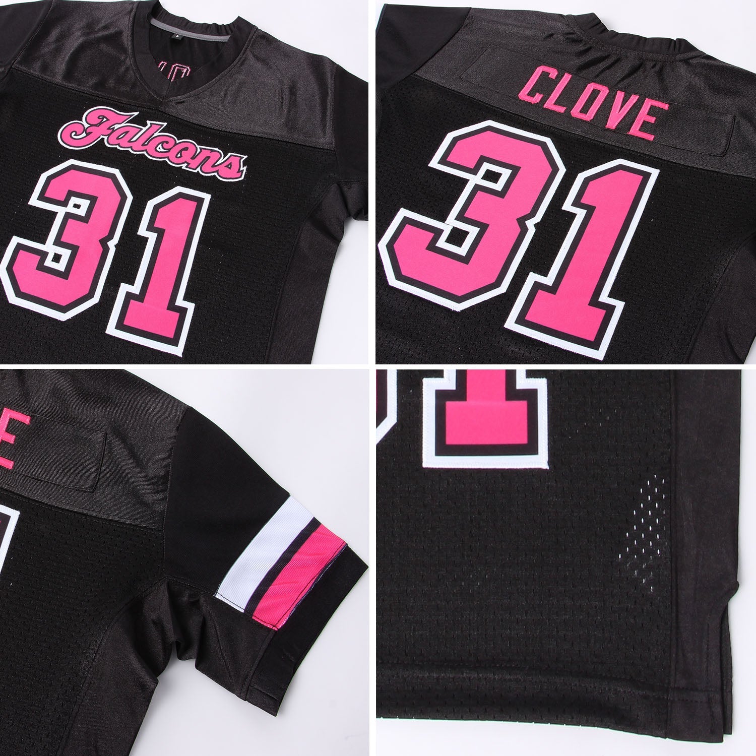 Custom Black Pink-White Mesh Authentic Football Jersey - Sky-Custom