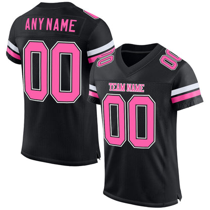 Custom Black Pink-White Mesh Authentic Football Jersey - Sky-Custom
