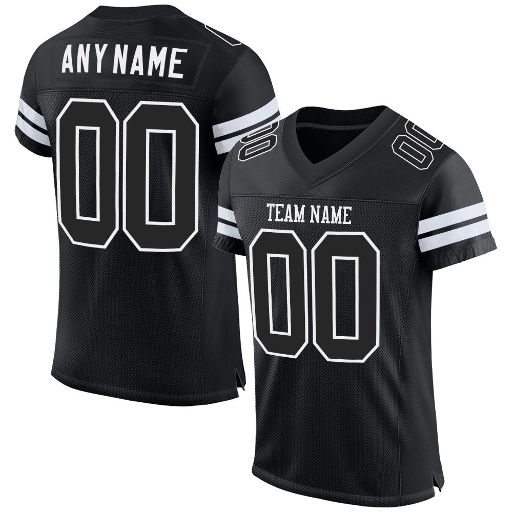 Custom Black Black-White Mesh Authentic Football Jersey - Sky-Custom