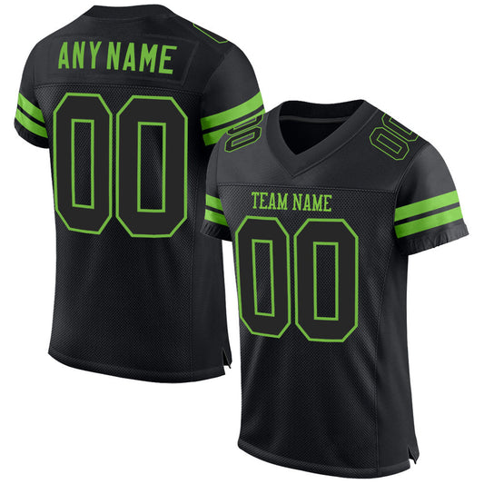 Custom Black Black-Neon Green Mesh Authentic Football Jersey - Sky-Custom