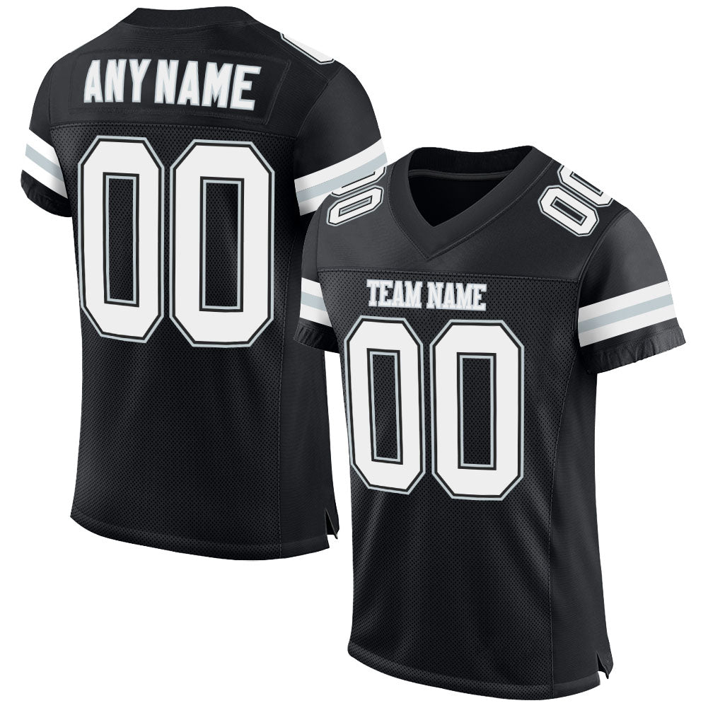 Custom Black White-Silver Mesh Authentic Football Jersey - Sky-Custom