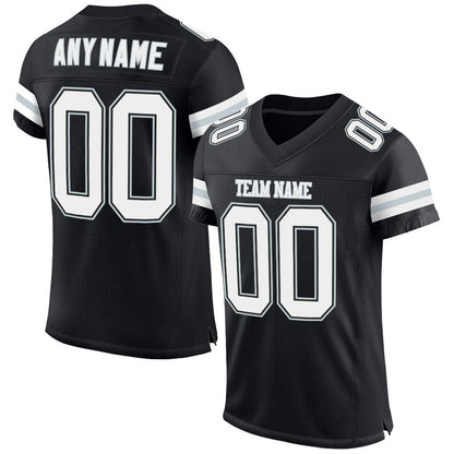 Custom Black White-Silver Mesh Authentic Football Jersey - Sky-Custom