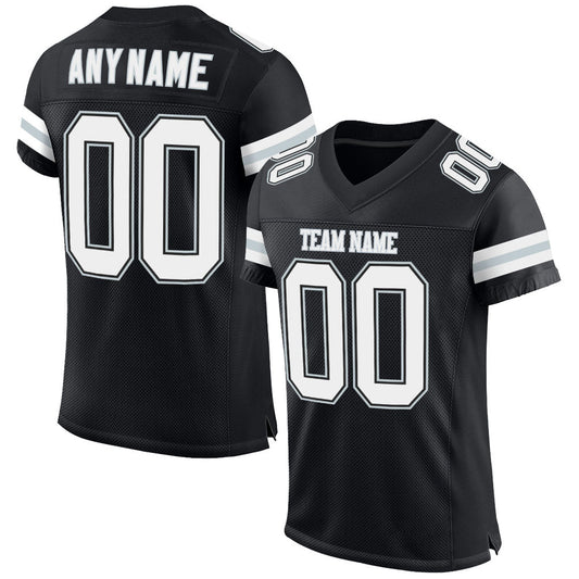 Custom Black White-Silver Mesh Authentic Football Jersey - Sky-Custom
