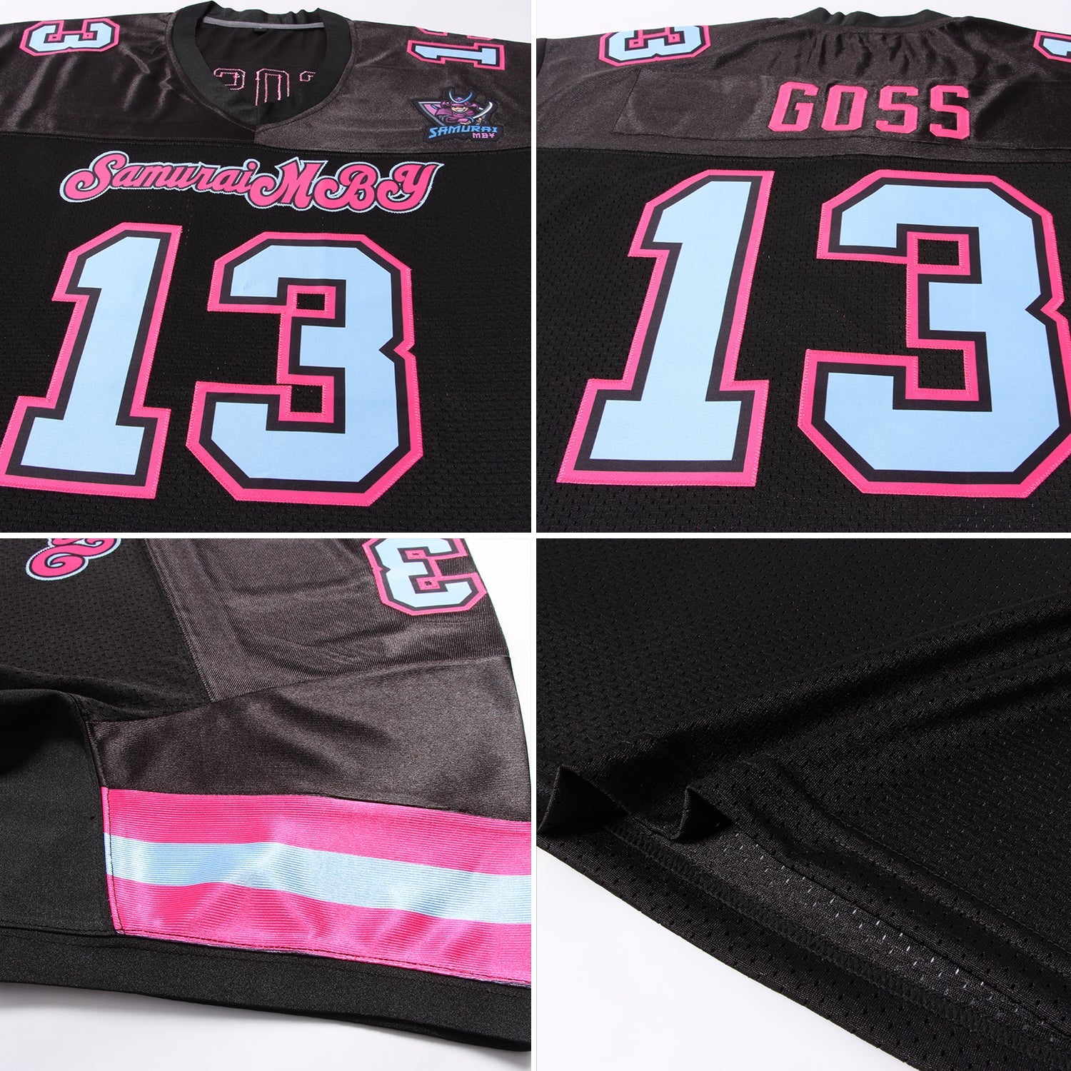 Custom Black Light Blue-Pink Mesh Authentic Football Jersey - Sky-Custom