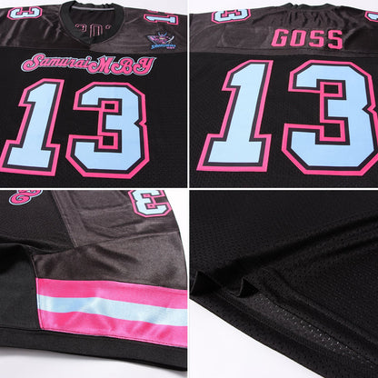 Custom Black Light Blue-Pink Mesh Authentic Football Jersey - Sky-Custom