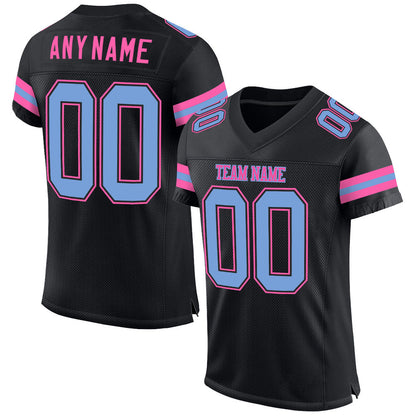 Custom Black Light Blue-Pink Mesh Authentic Football Jersey - Sky-Custom