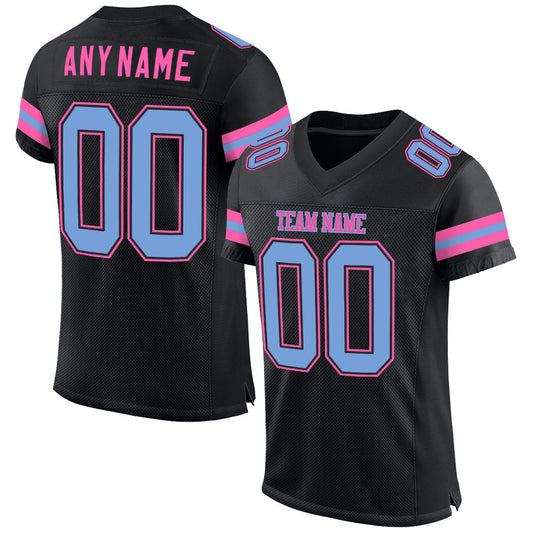 Custom Black Light Blue-Pink Mesh Authentic Football Jersey - Sky-Custom