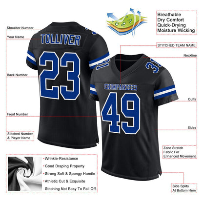 Custom Black Royal-White Mesh Authentic Football Jersey - Sky-Custom