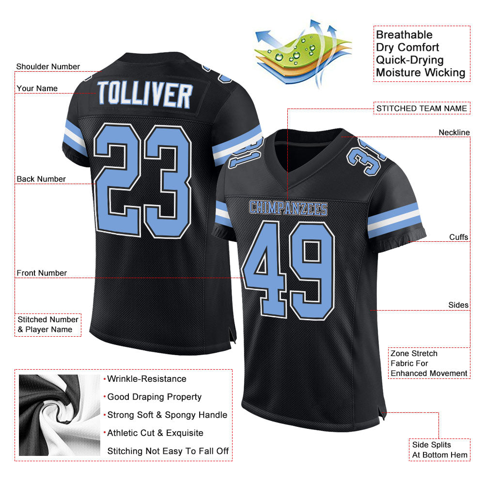 Custom Black Light Blue-White Mesh Authentic Football Jersey - Sky-Custom