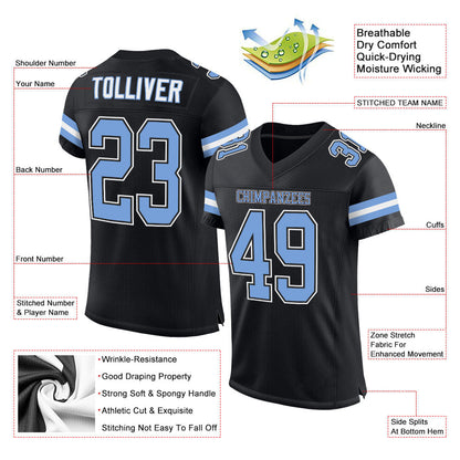 Custom Black Light Blue-White Mesh Authentic Football Jersey - Sky-Custom