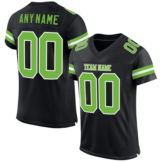 Custom Black Neon Green-White Mesh Authentic Football Jersey - Sky-Custom
