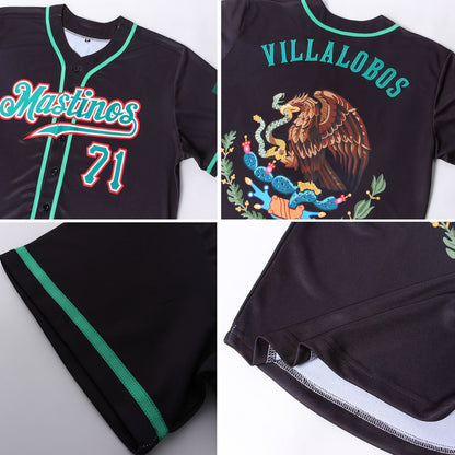 Custom Black Kelly Green-Red Authentic Mexican Flag Fashion Baseball Jersey - Sky-Custom