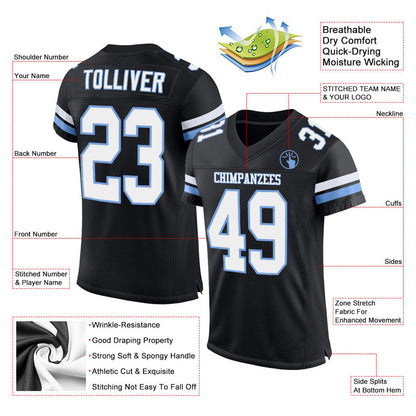 Custom Black White-Light Blue Mesh Authentic Football Jersey - Sky-Custom