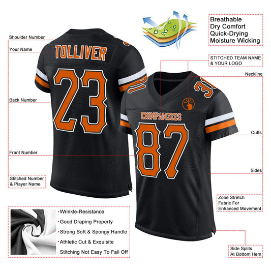 Custom Black Texas Orange-White Mesh Authentic Football Jersey - Sky-Custom