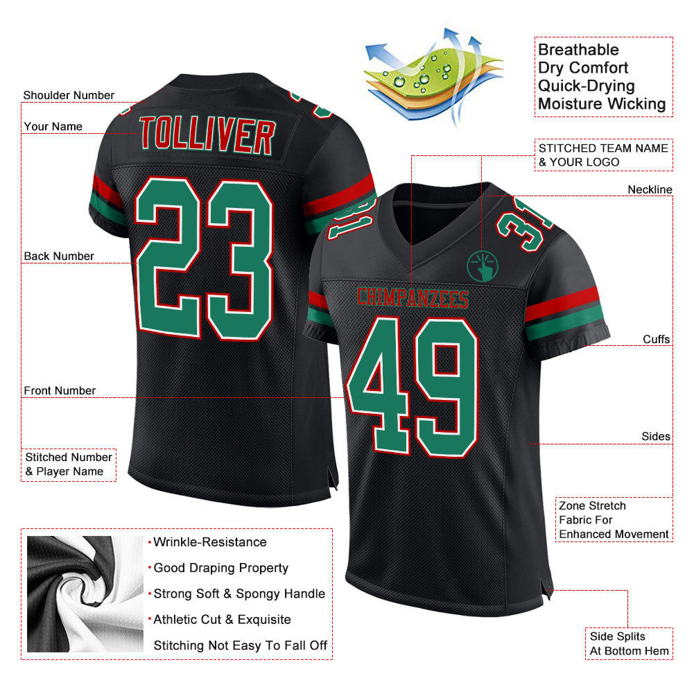 Custom Black Kelly Green-Red Mesh Authentic Football Jersey - Sky-Custom