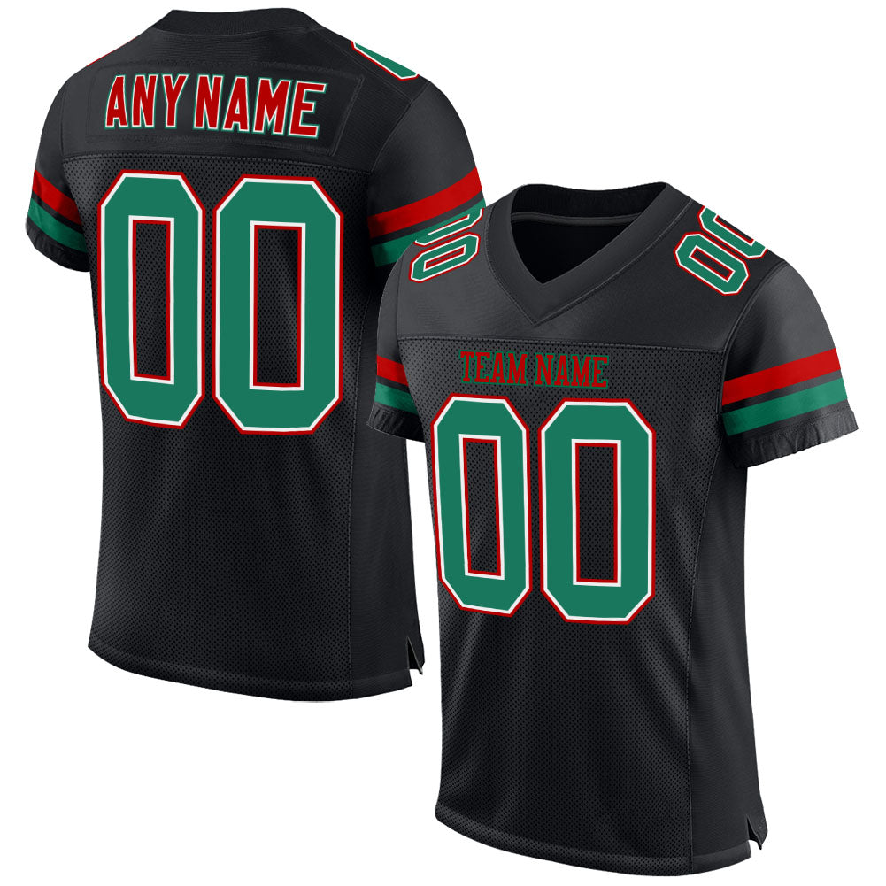 Custom Black Kelly Green-Red Mesh Authentic Football Jersey - Sky-Custom