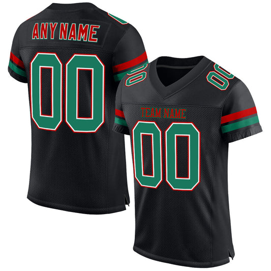 Custom Black Kelly Green-Red Mesh Authentic Football Jersey - Sky-Custom