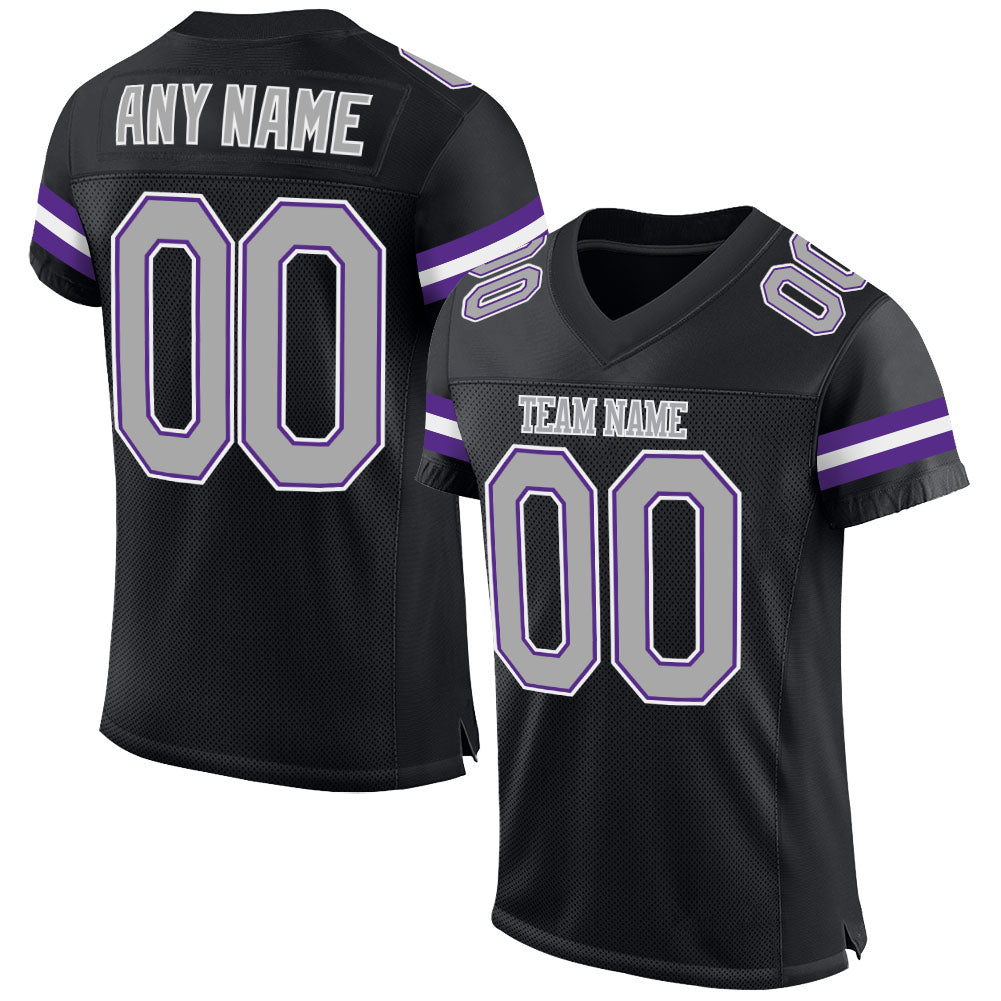 Custom Black Gray-Purple Mesh Authentic Football Jersey - Sky-Custom