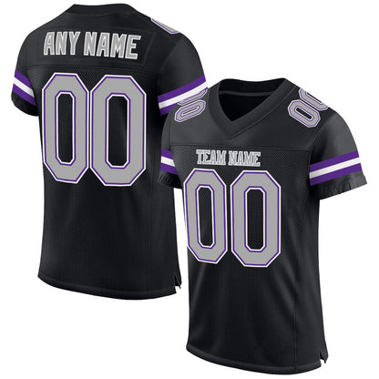 Custom Black Gray-Purple Mesh Authentic Football Jersey - Sky-Custom