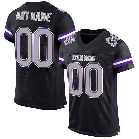 Custom Black Gray-Purple Mesh Authentic Football Jersey - Sky-Custom