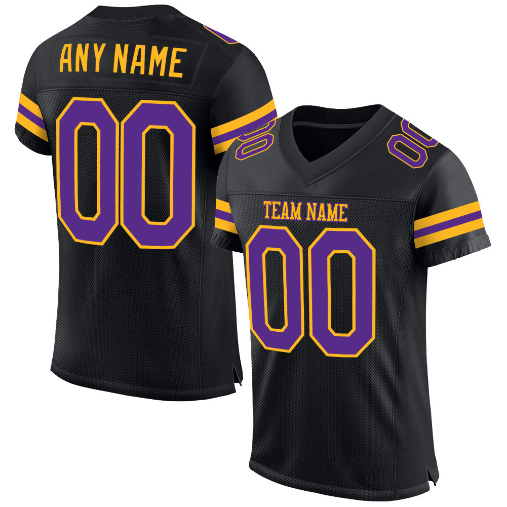 Custom Black Purple-Gold Mesh Authentic Football Jersey - Sky-Custom