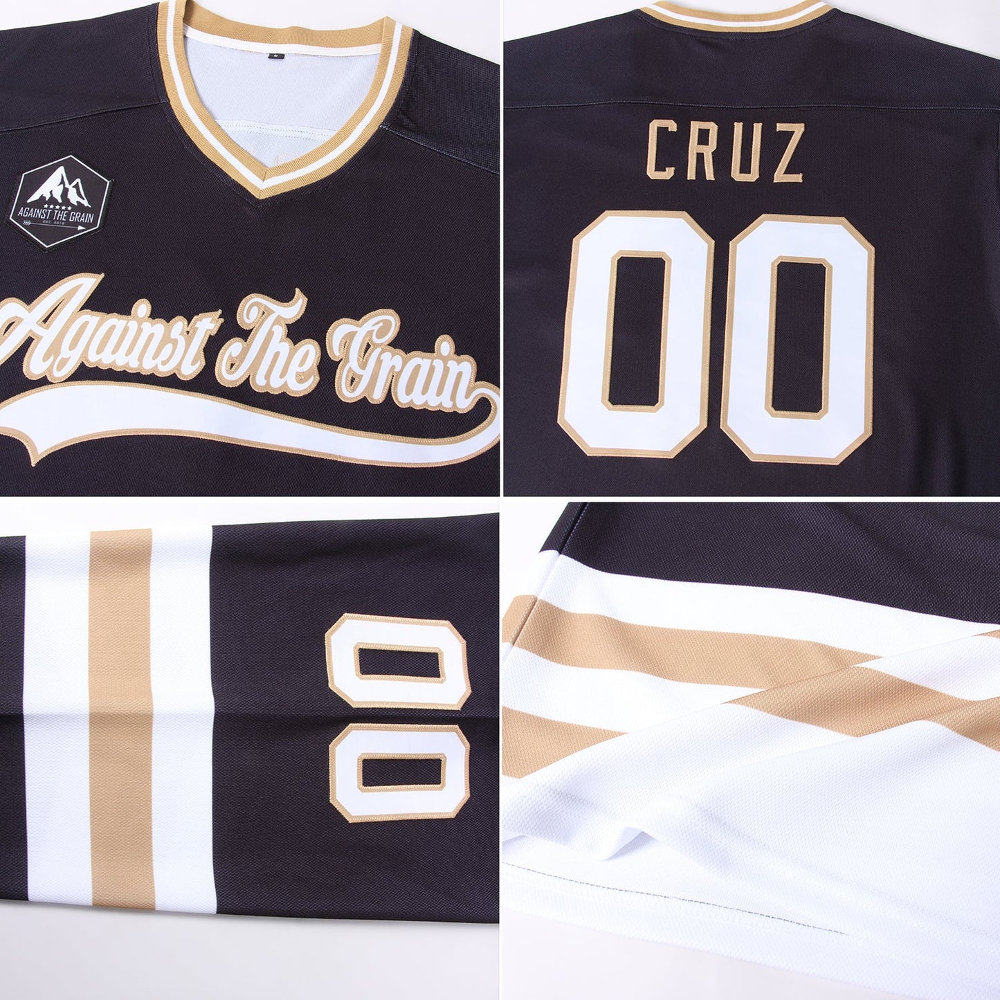 Custom Black White-Old Gold Hockey Jersey - Sky-Custom