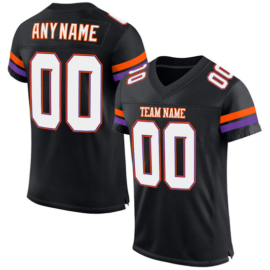 Custom Black White-Orange Mesh Authentic Football Jersey - Sky-Custom
