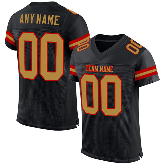 Custom Black Old Gold-Red Mesh Authentic Football Jersey - Sky-Custom