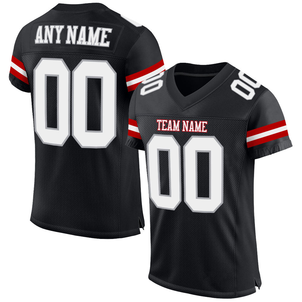 Custom Black White-Gray Mesh Authentic Football Jersey - Sky-Custom