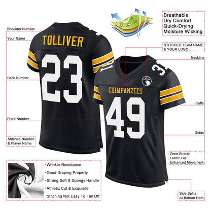 Custom Black White-Gold Mesh Authentic Football Jersey - Sky-Custom